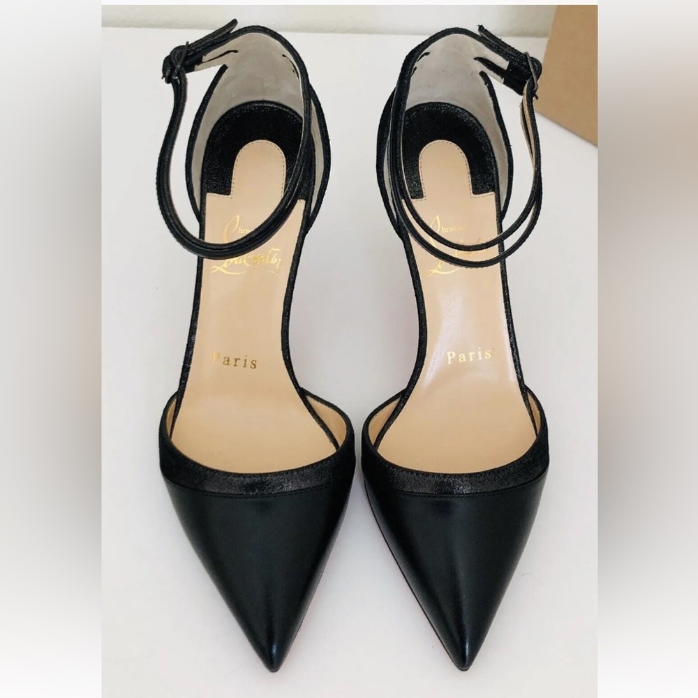 Christian Louboutin Uptown Double Black Leather Pointed Toe Pump Shoes (Size 39)